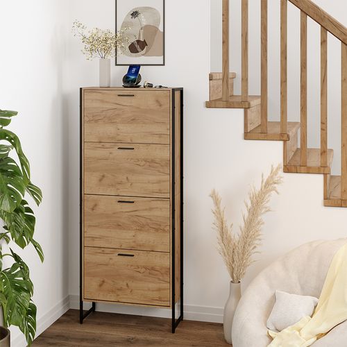 Benne à Chaussures Folda 57362 Chêne Doré/noir 63x152.5cm Avec 4 Compartiments Basculants