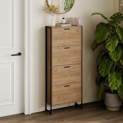 Benne à Chaussures Folda 57362 Chêne Doré/noir 63x152.5cm Avec 4 Compartiments Basculants