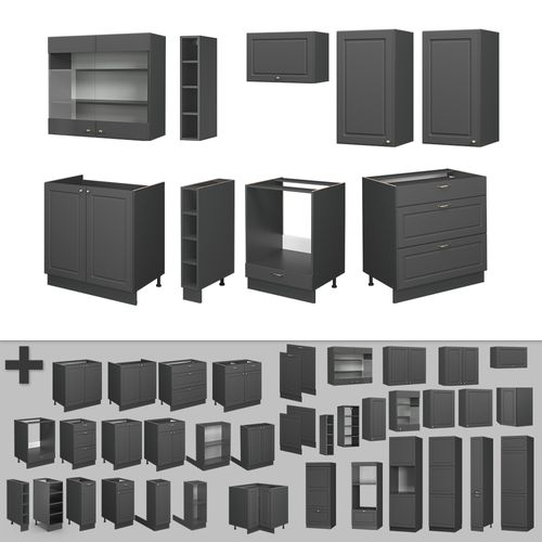 Cuisine Fame-line 57416 Anthrazit-gold Landhaus 235cm , Pt Marbre