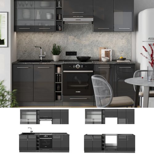 Cuisine Fame-line 57428 Anthracite Haute Brillance 235cm , Pt Marbre