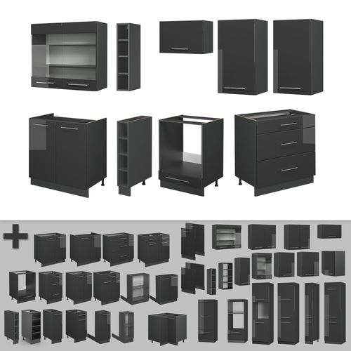 Cuisine Fame-line 57429 Anthracite Haute Brillance 235cm Sans Pt