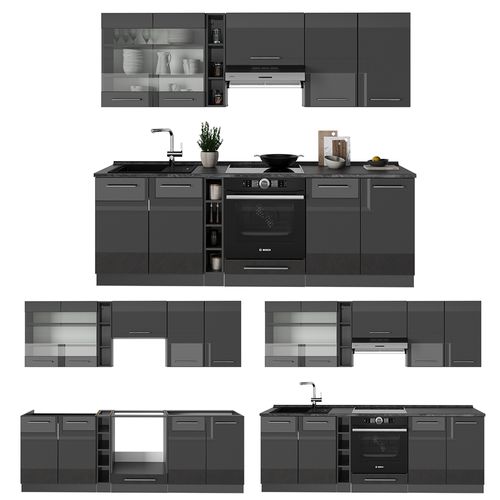 Cuisine Fame-line 57429 Anthracite Haute Brillance 235cm Sans Pt