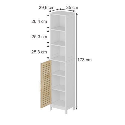 Meuble Salle De Bain Looma 57485 Blanc/chêne 35x173cm Avec 6 Compartiments