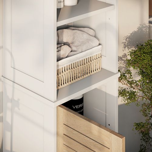 Meuble Salle De Bain Looma 57485 Blanc/chêne 35x173cm Avec 6 Compartiments