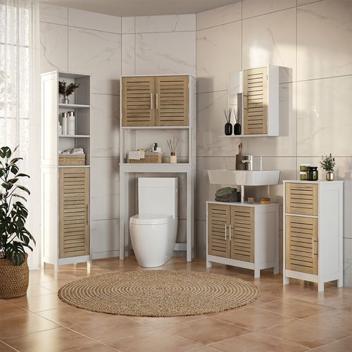 Meuble Salle De Bain Looma 57485 Blanc/chêne 35x173cm Avec 6 Compartiments