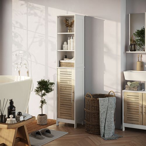 Meuble Salle De Bain Looma 57485 Blanc/chêne 35x173cm Avec 6 Compartiments