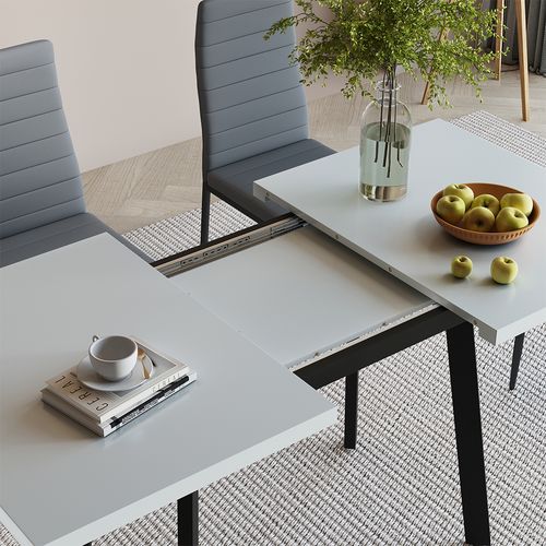 Table De Salle à Manger Tisko 57489 Blanc/noir 160x80cm Avec Plateau Extensible