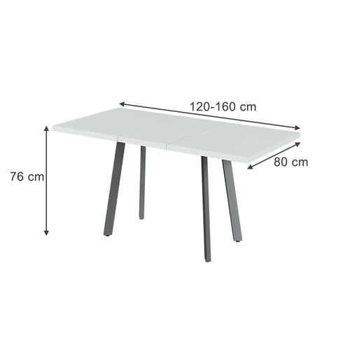 Table De Salle à Manger Tisko 57490 Blanc/gris 160x80cm Avec Plateau Extensible