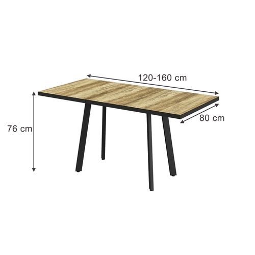 Table De Salle à Manger Tisko 57491 Chêne Rustique/noir 160x80cm Avec Plateau Extensible