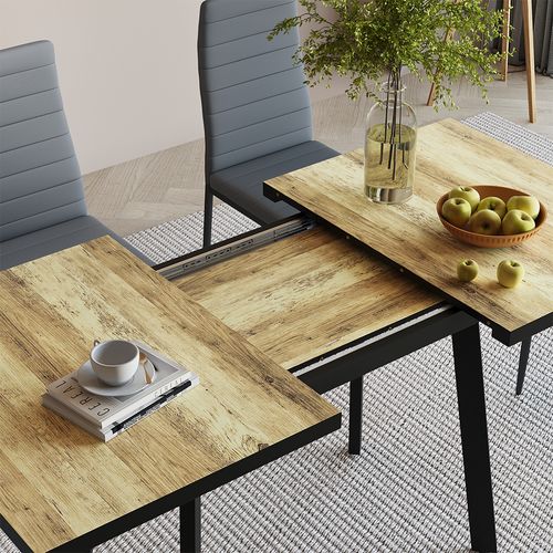 Table De Salle à Manger Tisko 57491 Chêne Rustique/noir 160x80cm Avec Plateau Extensible