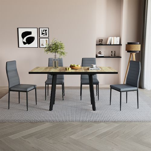 Table De Salle à Manger Tisko 57491 Chêne Rustique/noir 160x80cm Avec Plateau Extensible