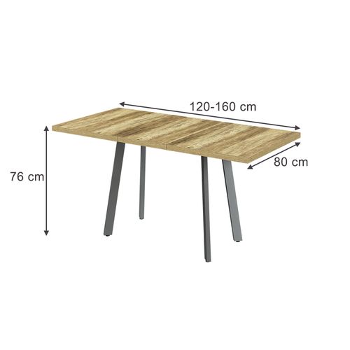 Table De Salle à Manger Tisko 57492 Chêne Rustique/gris 160x80cm Avec Plateau Extensible