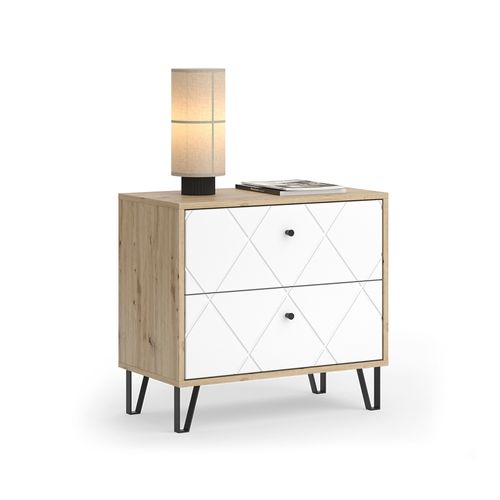 Table De Chevet Nizza 57493 Chêne Artisan 66x60.2cm Avec 2 Tiroirs