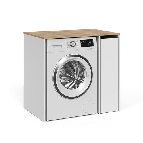 Armoire Machine à Laver Viktor 57506 Blanc/artisan 93.6x88.2cm Avec Compartiments Et Porte