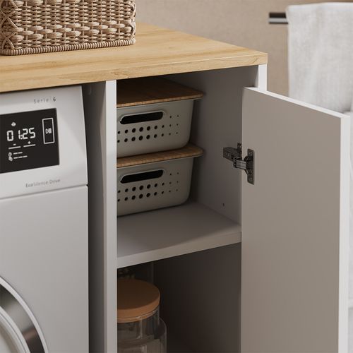 Armoire Machine à Laver Viktor 57506 Blanc/artisan 93.6x88.2cm Avec Compartiments Et Porte