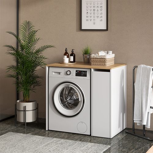 Armoire Machine à Laver Viktor 57506 Blanc/artisan 93.6x88.2cm Avec Compartiments Et Porte