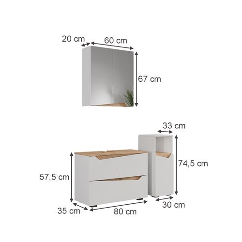 Meubles Bain Marelle 57517 Blanc 3 Parties Avec Armoire Midi