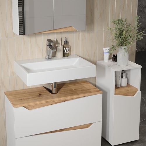 Meubles Bain Marelle 57517 Blanc 3 Parties Avec Armoire Midi