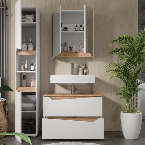 Meubles Bain Marelle 57518 Blanc 3 Parties Avec Meuble Haut