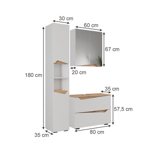 Meubles Bain Marelle 57518 Blanc 3 Parties Avec Meuble Haut