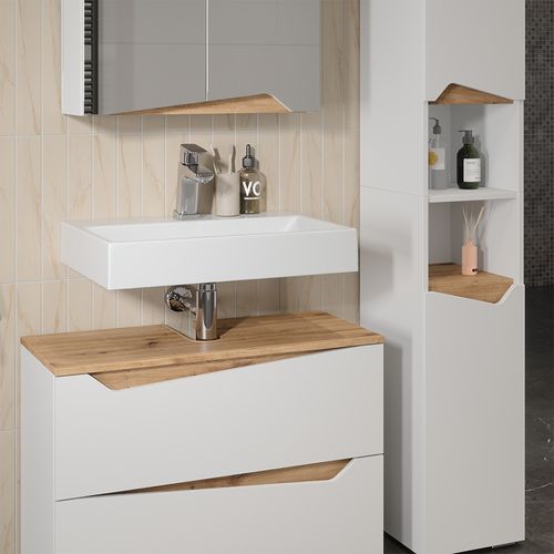 Meubles Bain Marelle 57518 Blanc 3 Parties Avec Meuble Haut