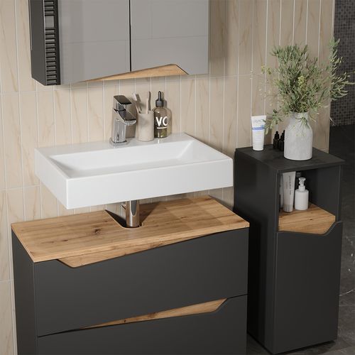 Meubles Bain Marelle 57521 Anthracite 3 Parties Avec Armoire Midi