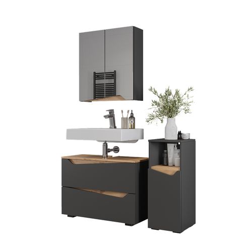Meubles Bain Marelle 57521 Anthracite 3 Parties Avec Armoire Midi