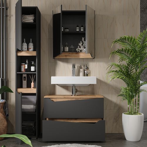 Meubles Bain Marelle 57522 Anthracite 3 Parties Avec Meuble Haut