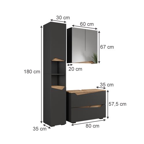 Meubles Bain Marelle 57522 Anthracite 3 Parties Avec Meuble Haut