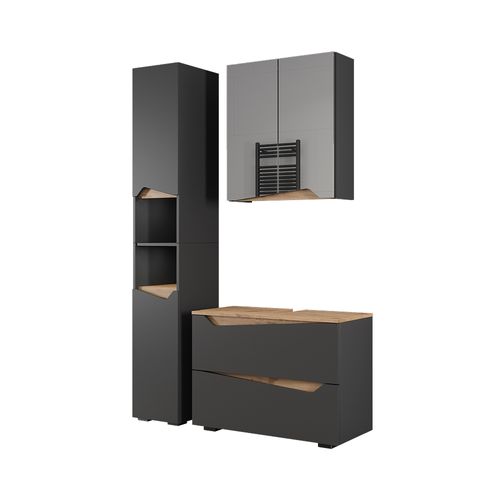 Meubles Bain Marelle 57522 Anthracite 3 Parties Avec Meuble Haut