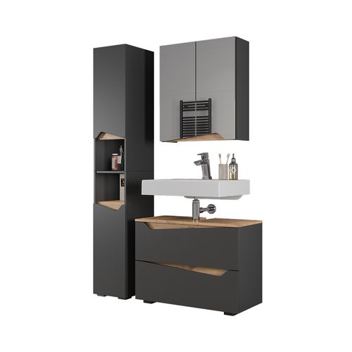 Meubles Bain Marelle 57522 Anthracite 3 Parties Avec Meuble Haut