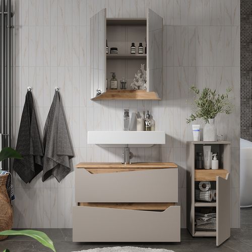 Meubles Bain Marelle 57525 Grège 3 Parties Avec Armoire Midi