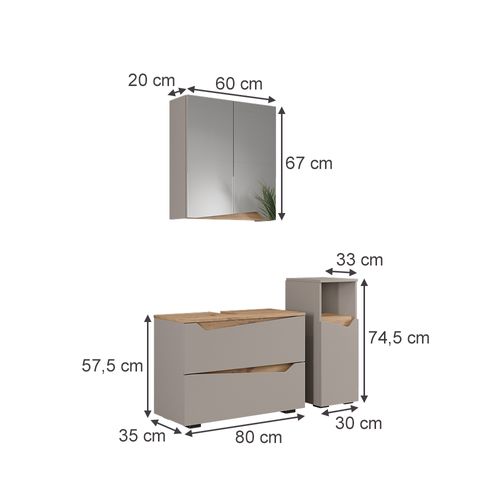 Meubles Bain Marelle 57525 Grège 3 Parties Avec Armoire Midi