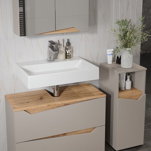 Meubles Bain Marelle 57525 Grège 3 Parties Avec Armoire Midi