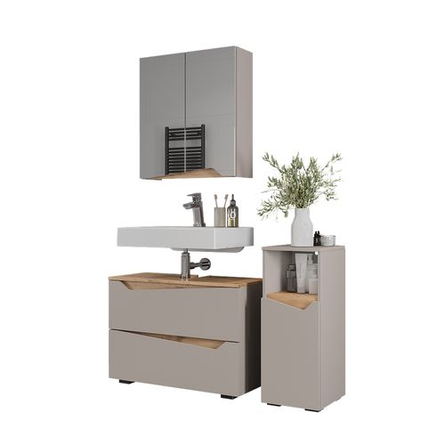 Meubles Bain Marelle 57525 Grège 3 Parties Avec Armoire Midi