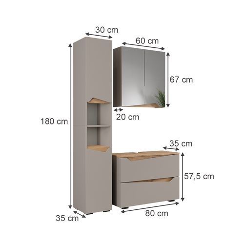 Meubles Bain Marelle 57526 Grège 3 Parties Avec Meuble Haut