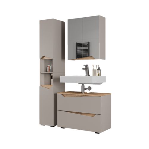 Meubles Bain Marelle 57526 Grège 3 Parties Avec Meuble Haut