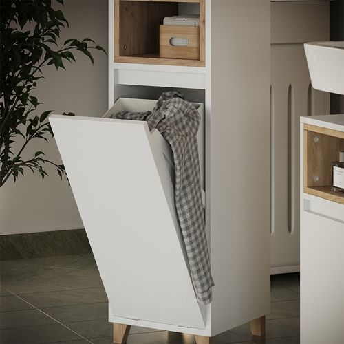 Meubles Bain Elnor 57560 Blanc/chêne 3 Parties Avec Armoire Midi