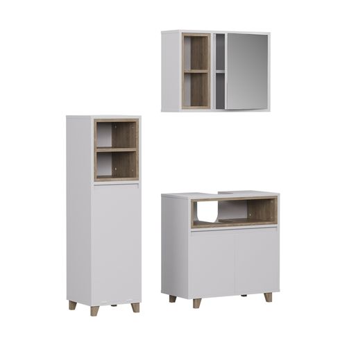 Meubles Bain Elnor 57560 Blanc/chêne 3 Parties Avec Armoire Midi