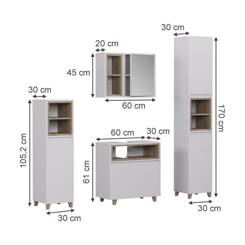 Meubles Bain Elnor 57562 Blanc/chêne 4 Parties