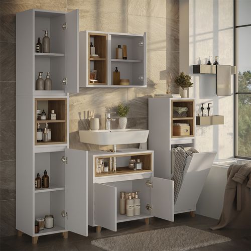 Meubles Bain Elnor 57562 Blanc/chêne 4 Parties