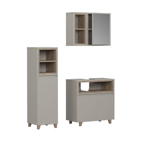 Meubles Bain Elnor 57564 Grège 3 Parties Avec Armoire Midi