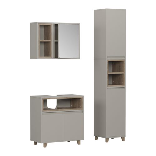 Meubles Bain Elnor 57565 Grège 3 Parties Avec Meuble Haut