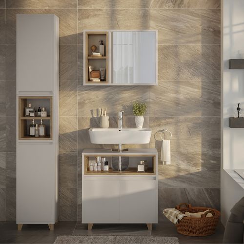 Meubles Bain Elnor 57565 Grège 3 Parties Avec Meuble Haut