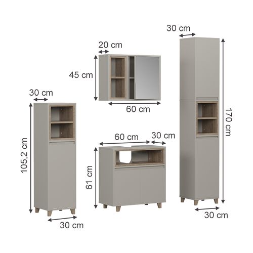 Meubles Bain Elnor 57566 Grège 4 Parties
