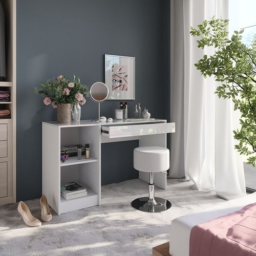 Coiffeuse Sherry 57576 Blanc/blanc Brillant 119.8cm Avec Tabouret