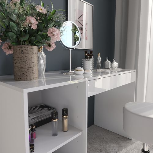 Coiffeuse Sherry 57576 Blanc/blanc Brillant 119.8cm Avec Tabouret