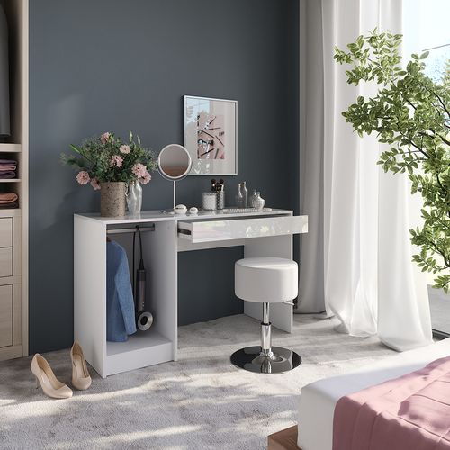 Coiffeuse Sherry 57588 Blanc/blanc Brillant 119.8cm Avec Tabouret