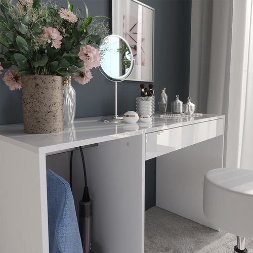 Coiffeuse Sherry 57588 Blanc/blanc Brillant 119.8cm Avec Tabouret