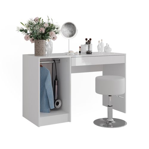 Coiffeuse Sherry 57588 Blanc/blanc Brillant 119.8cm Avec Tabouret